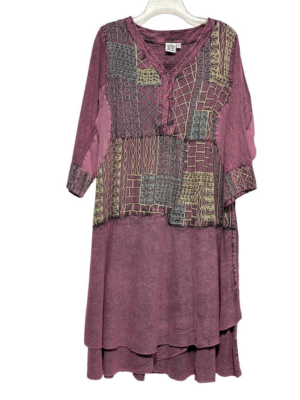 Parsley & Sage Boho Patchwork Lagenlook Midi Dress XL